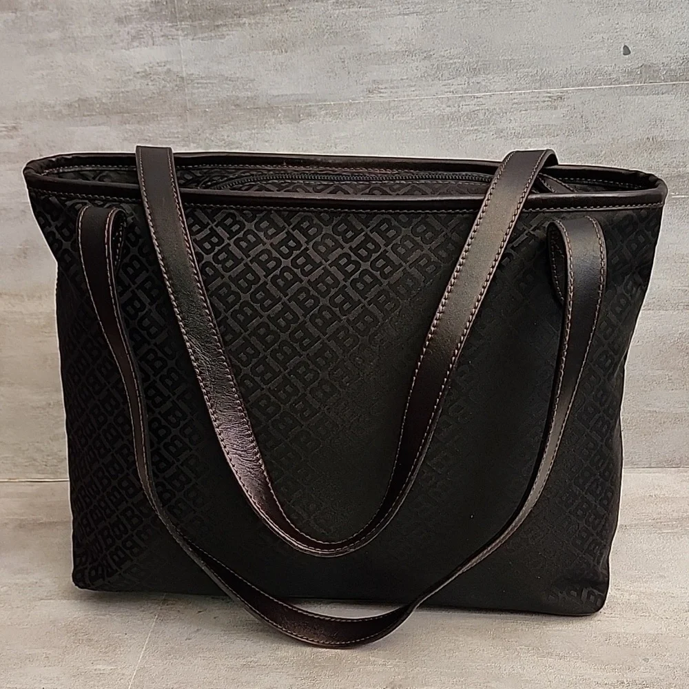 Bally Black Brown Logo Tote with Gold Hardware